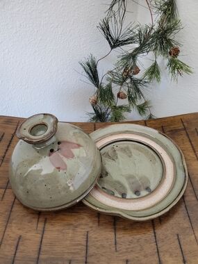 VTG Studio Art Pottery Cheese Dome & Base • Handmade Stoneware Butter Dish